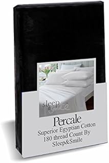4ft, Small Double Black Percale Superior Egyptian Cotton Flat Sheet 180 thread Count By Sleep&Smile : Black
