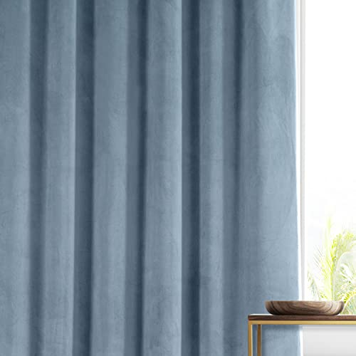Image of HPD Half Price Drapes Signature Plush Velvet Blackout Curtains for Bedroom (1 Panel), 50W X 96L Hotel Black Out Curtains for Living Room, Thermal Insulated Blackout Curtains, Copenhagen Blue