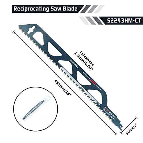 18-Inch Reciprocating Saw Blade-Demolition Masonry Wood Cutting Sawzall Pruning Blades Hard Alloy Saw Blades For Cutting Brick, Porous Concrete (455Mm/18") #TOP2