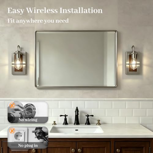 Image of Battery Operated 3-Color Nickel Wall Sconce Set of 2