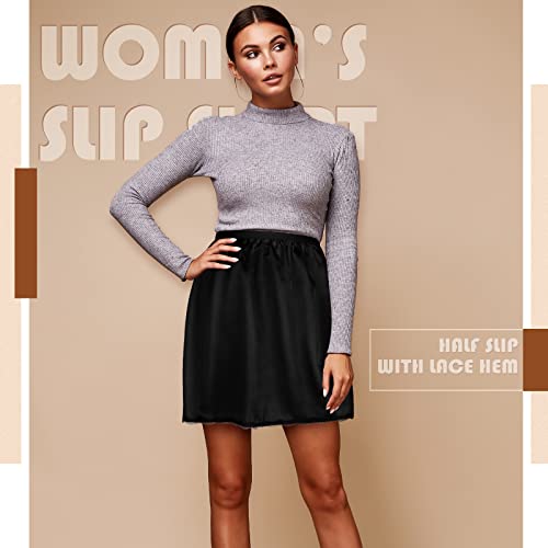 3 Pieces Women's Half Slips 3 Kinds Of Length 19, 27, 35 Inch Satin Underskirt Anti Static Lace Long Underskirt Underskirt (Black, Small) #TOP6
