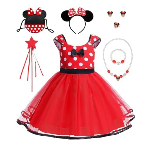 HOUSTAR Disfraz Princesa Niña, Disfraz Niñas con Bolsa Orejas Ratón, Juego De Collar, Niños Bebé Niña Polka Dot Bowknot Vestido Tutu para Cumpleaños Fiesta Navidad Carnaval Cosplay Traje