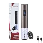 ELMWAY VinoLux Series Rechargeable Electric Wine Opener – Electric Corkscrew with Dual LED Lights, Brushed Stainless Steel Body & Foil Cutter – Black