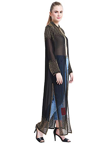 Image of Matelco Women Georgette Floor Length Hand Embroidered Embellished Longline Front Open Shrug Dress