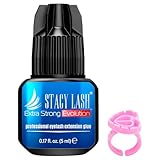 STACY LASH Extra Strong Evolution Eyelash Extension Glue (0.17fl.oz / 5ml) / 0.5-1 Sec Dry/Retention – 8 Weeks/Black Adhesive/Lash Tech Supplies + Glue Ring