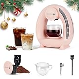 RECAFIMIL Mini cafetera monodosis para café molido, cafetera de una taza rápida con depósito de agua extraíble de 240 ml, cafetera Americano (rosa)