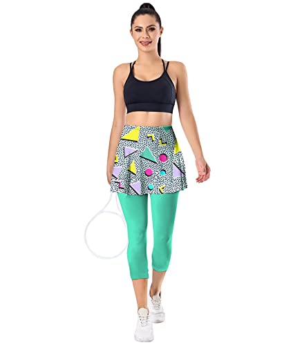 80S Neon Capri Leggings For Women 90S Tennis Skirt 80S 90S Outfit Neon Clothes 80S Skirted Leggings Costumes Green M #TOP5