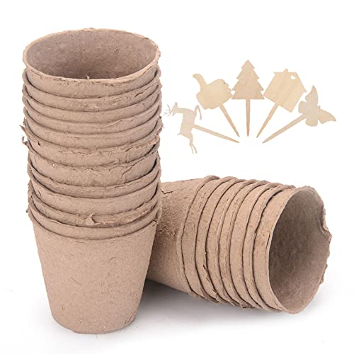Stareal Lot de 25 Pots de Tourbe Ronds de 7,6 cm pour semis - Pots de Tourbe pour démarrage de graines de Plantes Plateaux de semis de Germination avec Bonus 25 marqueurs de Plantes