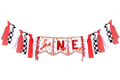 Balterever Crawfish Highchair Banner - Lobster Highchair Banner - 1st Birthday Party Decorations - Crawfish Boil Party Decoration