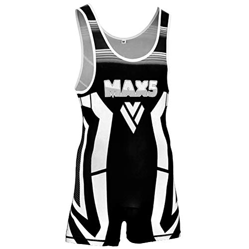 Max5 Pro Advance Wrestling Singlet Athletic Uniform (White, Large)