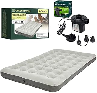 Green Haven Grey Double Blow up Camping bed + AC Electric Air pump | Waterproof Double Airbed Inflatable Mattress | Camping Electric Pump for Inflatables with 3 Nozzles | Quick Inflatable Mattress