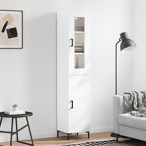 AJJHUUKI Muebles de exterior - Highboard blanco brillante 34,5 x 34 x 180 cm, muebles de madera de ingeniería