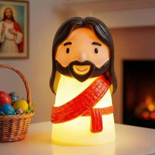 Huquary Cute Jesus Night Light, Jesus Gift, Dimmable PVC Christian Lamp, USB Rechargeable Touch Bedside Light, Baptism Favor, Easter & Religious Gifts (3 x 5 Inch)(Red)