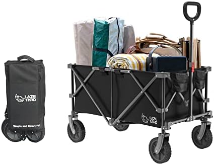 LAZEYARD Collapsible Wagon Cart,Foldable Heavy-Duty Wagon Cart with Universal Wheels and Adjustable Handle,220lbs Capacity Folding Garden Utility Wagon with 2 Drinking Holders for Outdoor Shopping