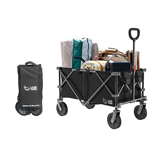 Lazeyard Collapsible Wagon Cart,Foldable Heavy-Duty Wagon Cart With Universal Wheels And Adjustable Handle,220Lbs Capacity Folding Garden Utility Wagon With 2 Drinking Holders For Outdoor Shopping #TOP23
