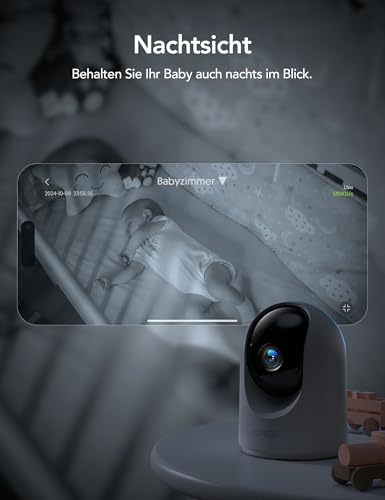 GNCC Überwachungskamera Innen - 2K Kamera Überwachung Innen, 360° WLANkamera Indoor Hundekamera mit APP, Babyphone mit Kamera, Zwei-Wege-Audio, Bewegungserkennung, Nachtsicht, kompatibel mit Alexa