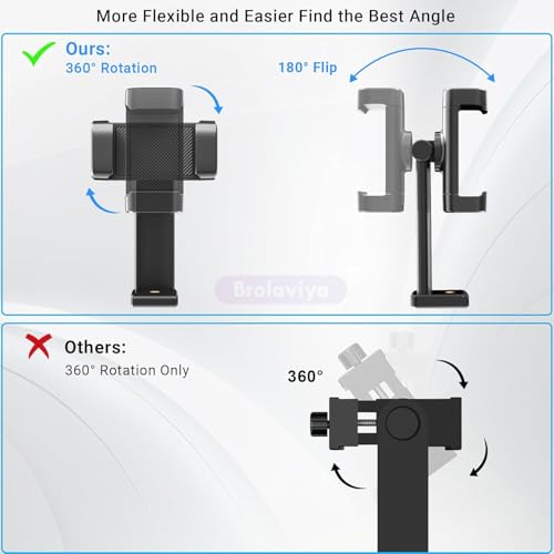 Image of BROLAVIYA Mobile Tripod Mount with 1 /4 inch Screw Thread, 360 Rotate 180 Tilt Phone Holder with Cold Shoe, Versatile Mount Adapter for iPhone, Tripod, Selfie Stick, Camera Stand