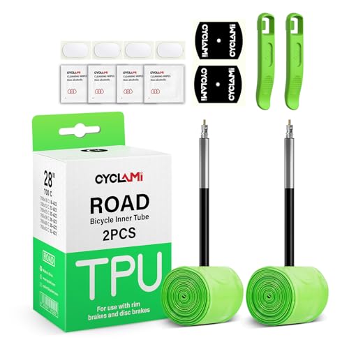 CYCLAMI 30g Cámara Bicicleta Carretera, TPU neumático de Bicicleta de Carretera 28'',Compatible con 700x18/23/25/28/30/32C, válvula Presta (Incluye Kit de reparación de Parches) (2P-AMI30g-85-EU)