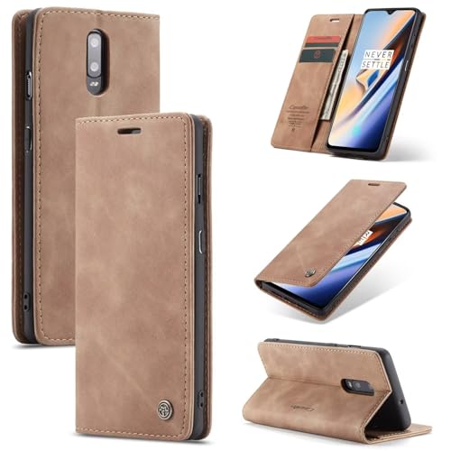 SLWYF Handyhülle für OnePlus 7 Hülle Premium Lederhülle Klappbar Flip Hülle Tasche Magnet Kartenfach Standfunktion Klapphülle Schutzhülle für OnePlus 7, Braun
