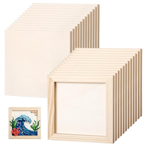 Oqqlin 24 Pcs Wood Panel Boards, 6 x 6 Inch