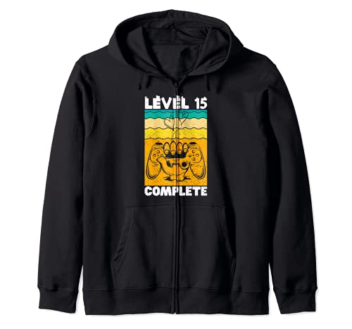 Nivel 15 Complete Gamer - Vintage 15th Wedding Anniversary Sudadera con Capucha