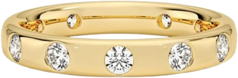 Round Cut Moissanite Engagement Ring 10K 14K 18K Solid Gold, 925 Sterling Silver Flush Set Eternity Anniversary Band Promise Ring for Wedding Veterans gift for Women(E-F VVS1-VVS2)