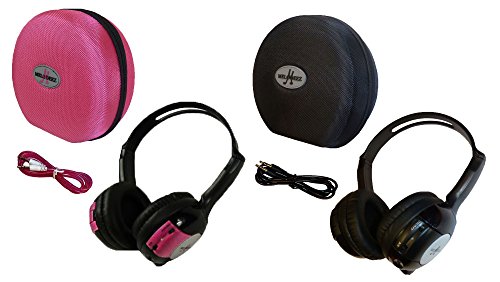2 Pack Kid Sized Wireless Infrared Car DVD IR Automotive Colored Adjustable 2 Channel Headphones With Case and 3.5mm Auxiliary Cord. Note: Will Not Work on 2017+ GM's or Pacifica