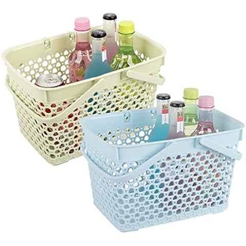 Anyoifax 2 Pack Portable Shower Caddy Tote, Plastic Storage Basket with Handle Bath Organizer Bin for Bathroom, Pantry, Kitchen, College Dorm, Set of 2, Blue & Green Cover