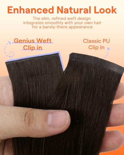 Image of Full Shine Genius Weft Clip in Hair Extensions, Dark Brown to Light Brown