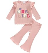 SAYOO Baby Birthday Girl Sweatshirt & Pants Embroidery Print Fall Outfit