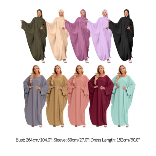 IDOPIP Abayas for Women Muslim Dress with Hijab, One-Piece Long Sleeve Islamic Prayer Dress with Khimar Jilbab Kaftan Clothes3