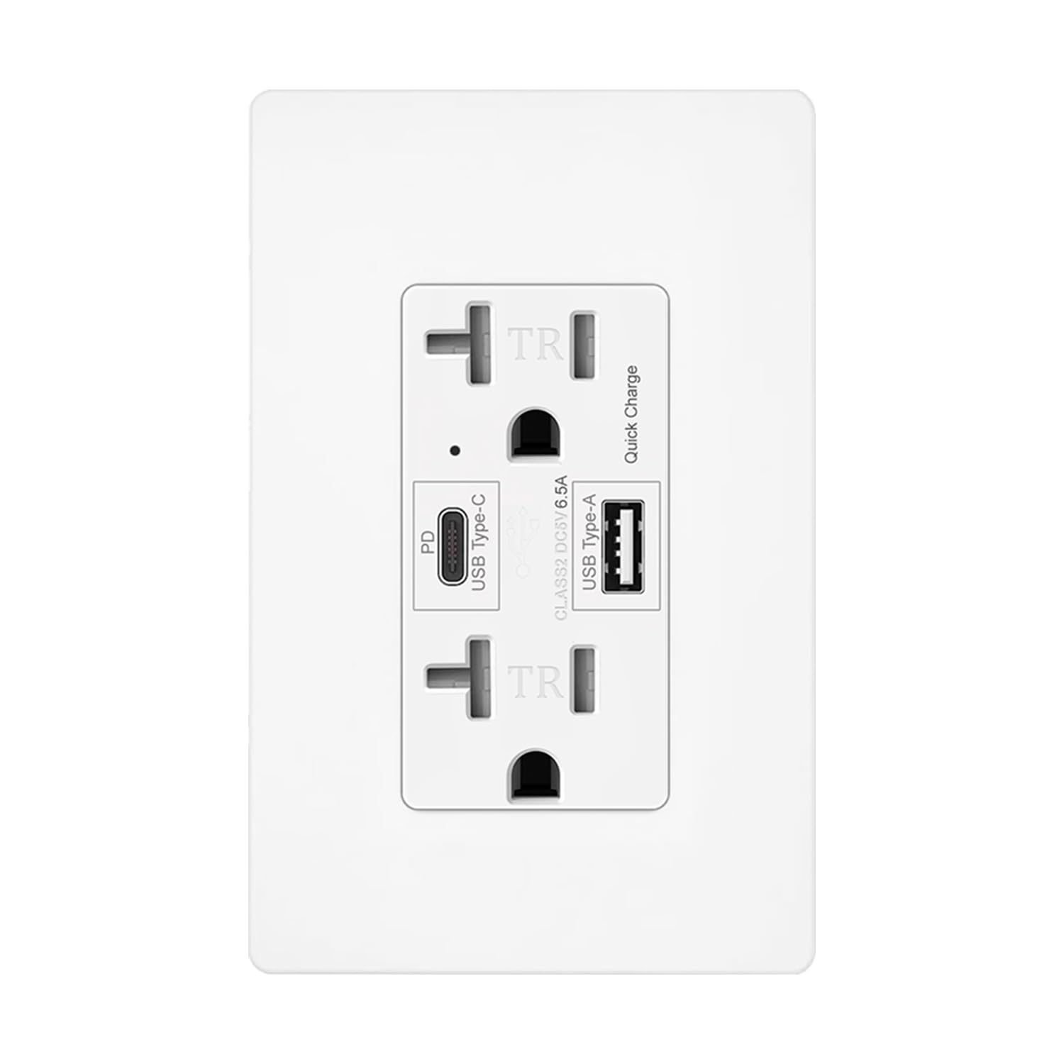 Micmi USB C + A Outlet PD 20Amp 65W GaN + Power Delivery Receptacle 6.5A with Type A and Type C Ports, 125 Volt Tamper-Resistant for USB-C Cellphone W/Wallplate UL Listed 10Pack, White