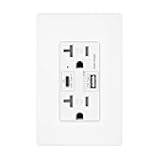 Micmi USB C + A Outlet PD 65W GaN + Power Delivery Receptacle 6.5A with Type A and Type C Ports, 125 Volt Tamper-Resistant for USB-C Cellphone W/Wallplate UL Listed (1Pack, White, 20Amp 65W)