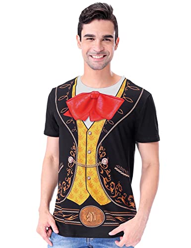 Funny World Men's Mariachi T-Shirts Graphic Short Sleeve Mexican Fiesta Costume (As1, Alpha, M, Regular, Regular, Black) #TOP2