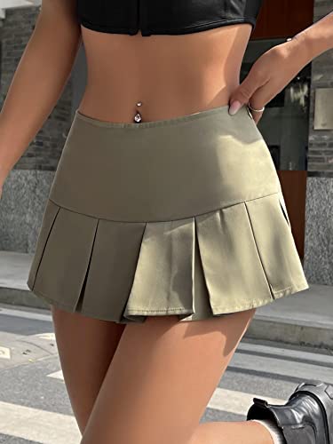 Verdusa Women's Y2K Low Waist Pleated Short A Line Skater Skirt Army Green S #TOP3