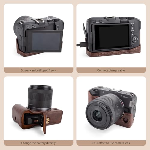 Funda para cámara Canon EOS R50 V cuero PU Coffee miniatura 3