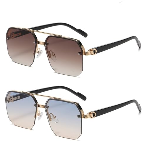 JWMSXYQR Cycling Men Metal Sunglasses Half Frame Rice Nails Casual