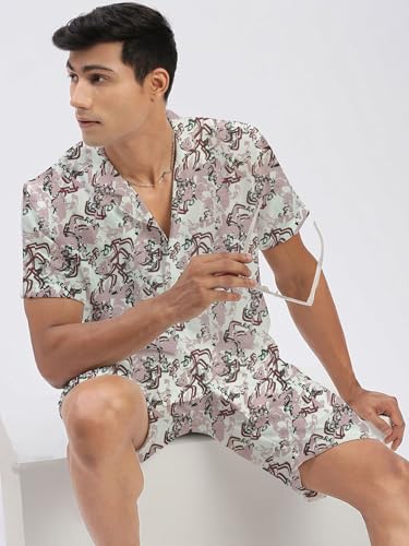 Image of Amazon Brand - Anarva Mens Camouflage Printed Co-ord Set | Half Sleeve Shirt and Shorts Set | Casual Summer Outfit for Beach, Travel, Vacation -