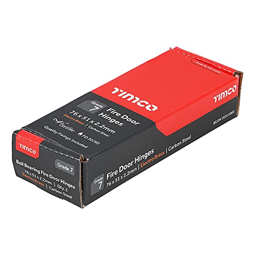 TIMCO Fire Door Hinge for Internal Residential Doors - Ball Bearing Hinge Electro Brass - 76 x 51 x 2.2 - Image 2