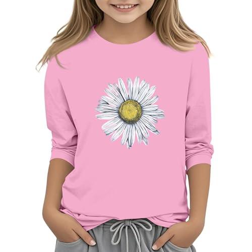 Teen Girl Fall Shirts 3/4 Sleeve Crewneck Cute Tops Floral Print Lightweight Clothes Beach 3/4 Legth Sleeve Outfits