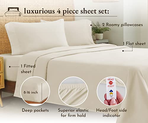 California Design Den - Luxury Sheet Set Queen Size 100% Cotton Sheets, 600 Thread Count Sateen, Deep Pocket, Soft & Crisp Bedding Set & Pillowcases, Beats Egyptian Cotton Claim 4 Pc (Queen, Ivory) #TOP2