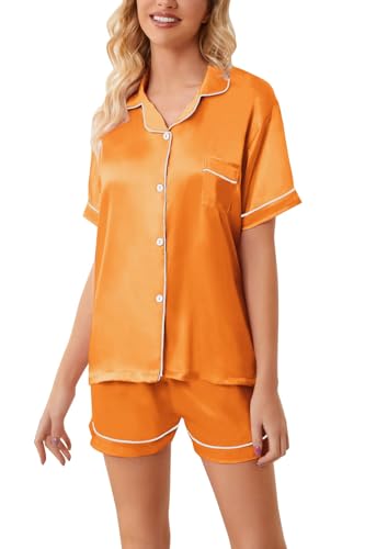 Image of Girls & Womens Satin Pajamas Set, Silk Button-Down Sleepwear 2 Piece Nightwear, 3 Years - Women XXL