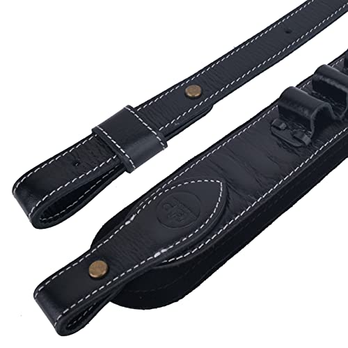 Buffalo Hide Leather Rifle Gun Sling, Handmade Leather Shell Loops Straps For .308 .30-30 .30-06 .45-70 .357 (Black(12 Gauge)) #TOP4