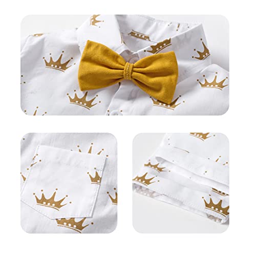 Image of Volunboy Baby Boy Formal Short Set Toddler Summer Gentleman Outfit Kid Short Sleeve Bowtie Shirt Suspender Shorts Suit