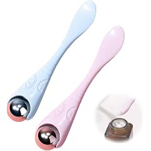 2 Pack Mini Ice Roller for Face and Eyes, Portable Stainless Steel Facial Massage Tool with Cream Spoon for Travel, Dark Circles and Puffiness Relief Blue, Purple