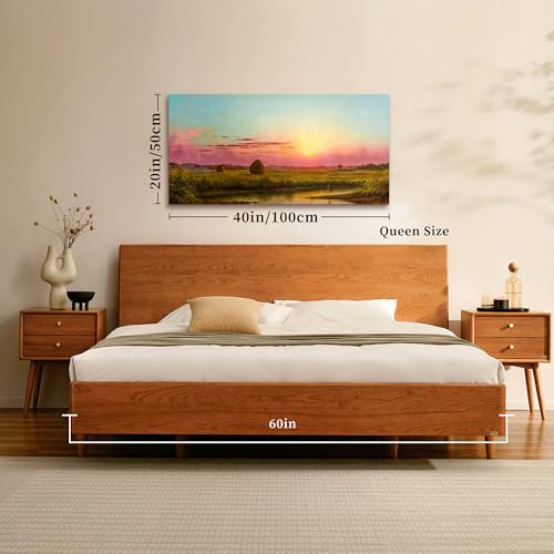 crmotu Sunset Wall Art, Landscape Wall Art, Large Wall Decor, Country Marsh Nature Art, Dusk Aesthetic Canvas Prints, Vintage Wall Pictures for Living Room Bedroom Farmhouse Kitchen Decor 20"X40"
