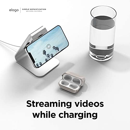 elago MS4 Stojak do ładowania współpracujący z ładowarką MagSafe, silikonowy, klasy premium, do iPhonea 15, 14, 13, 12, ładowarka nie jest dołączona, srebrny
