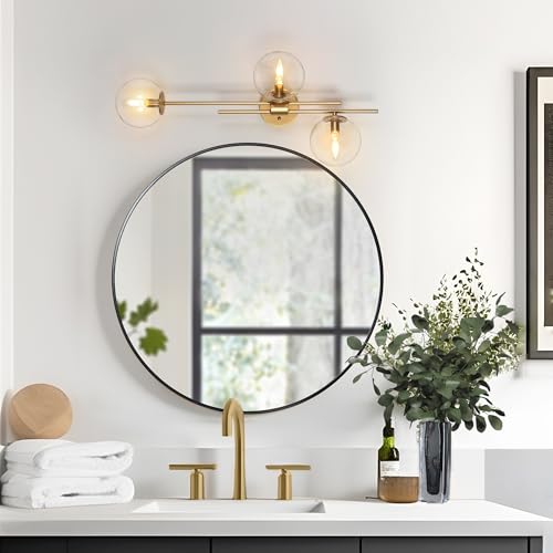 Image of KSANA Gold Sconces Wall Lighting, Modern 3-Light Bathroom Vanity Light Fixtures with Globe Clear Glass Shade Over Mirror or Beside for Hallway, Bedroom, Living Room and Kitchen