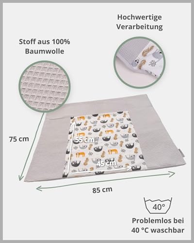 Ullenboom ® Rivestimento Per Fasciatoio 75X85 Cm Bradipo Grigio (Made In Eu) - Coprifasciatoio In Cotone Naturale, Coperta Per Il Fasciatoio, Motivo: Stelle, Pois - 3