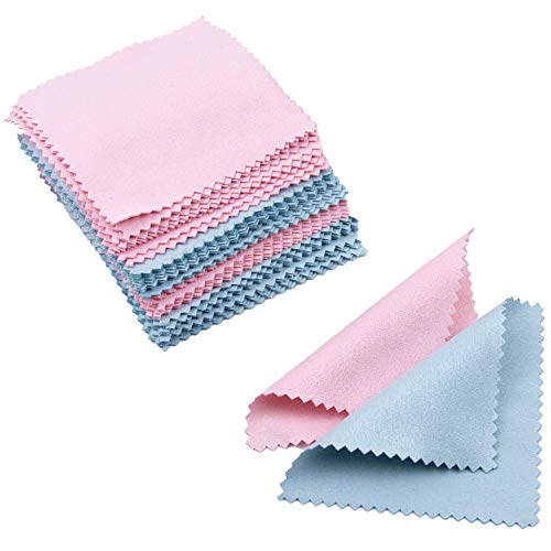 Auear, Jewelry Diamond Cleaning Cloth Sterling Silver Polishing Cloth Cleaner In Bulk For Silver Gold Platinum Jewelry, Pink & Blue (100 Pack, 3.15" X 3.15") #TOP15